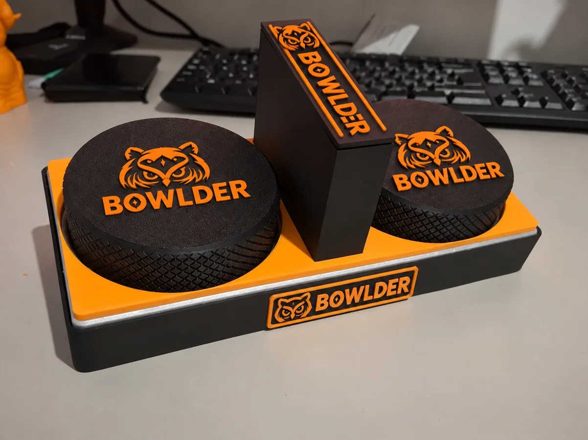 BOWLDER Workshop Station: orange and black tray with two BOWLDER knurled jars and a slim lidded holder